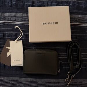 Trussardi Black Leather Zip Wallet new